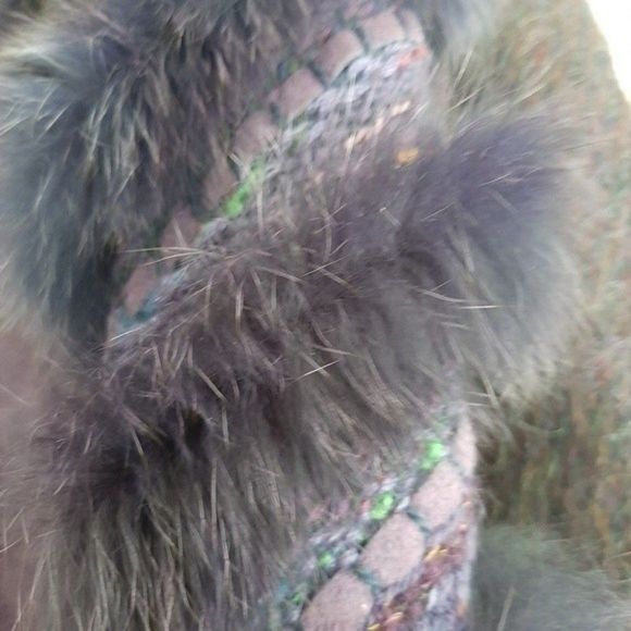 VINTAGE Purple Mohair Wool Suede & Fox Fur Sweater Sz M - Picture 8 of 12